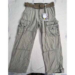 WearFirst Men's Cargo Pants 32x30 Tan Belted Multi-Pocket Hiking Y2K NWT